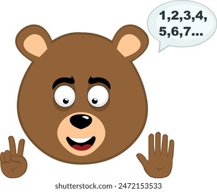 vector illustration face brown bear grizzly cartoon, with your fingers hands counting numbers