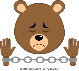 vector illustration face brown bear grizzly cartoon slave or prisoner handcuffed with chains