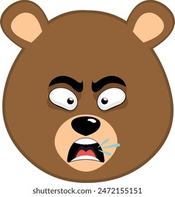 vector illustration face brown bear grizzly cartoon, with an angry expression, talking and screaming