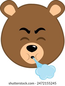 vector illustration face brown bear grizzly cartoon, with his mouth blowing air