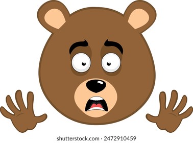 vector illustration face brown bear grizzly cartoon, with an expression of scare and horror