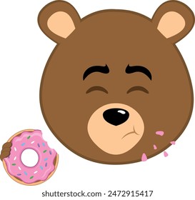 vector illustration face brown bear grizzly cartoon eating raspberry snack donut