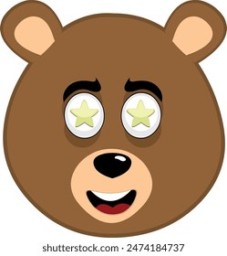 vector illustration face brown bear grizzly cartoon, marveling with stars in his eyes