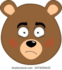 vector illustration face brown bear grizzly cartoon, with facial brush and an embarrassing expression
