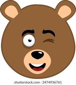 vector illustration face brown bear grizzly cartoon with a cheerful expression and winking eye