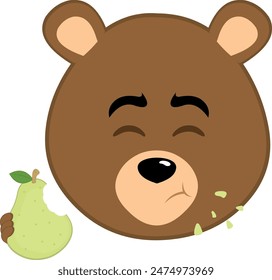 vector illustration face brown bear grizzly cartoon eating pear fruit