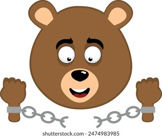 vector illustration face brown bear grizzly cartoon breaking chains in freedom and enmancipation