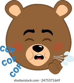 vector illustration face brown bear grizzly cartoon coughing air with a COF COF text