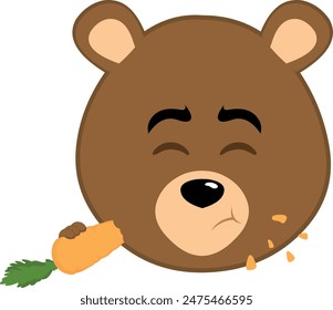 vector illustration face brown bear grizzly cartoon eating carrot vegetable food