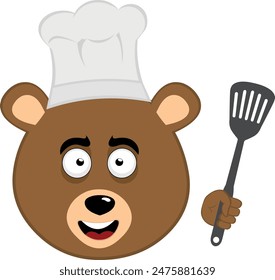 vector illustration face brown bear grizzly cartoon with a chef hat and spatula