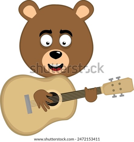 vector illustration face brown bear grizzly cartoon playing musical instrument guitar