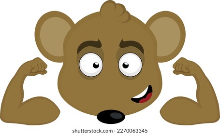 vector illustration face of a brown cartoon mouse showing the biceps of the arms
