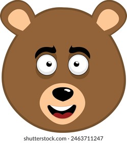vector illustration face brown grizzly bear cartoon with a happy expression