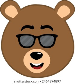 vector illustration face brown grizzly bear cartoon with sunglasses beach