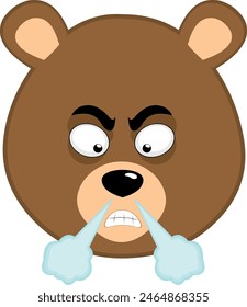 vector illustration face brown grizzly bear cartoon with angry expression and fuming from your nose