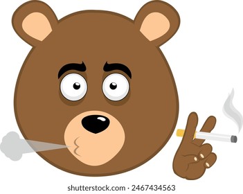 vector illustration face brown grizzly bear cartoon smoking a cigarette