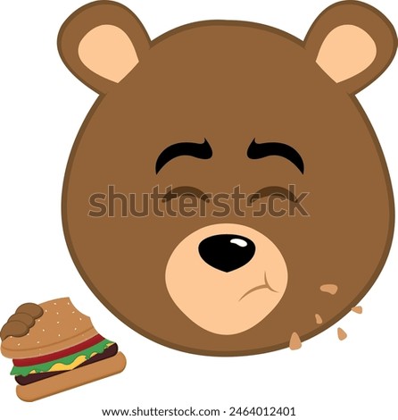 vector illustration face brown grizzly bear cartoon eating a hamburger