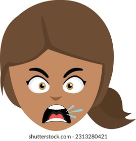 vector illustration face of brunette woman cartoon screaming