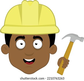 Vector illustration of the face of a builder man with a construction helmet and a hammer in his hand