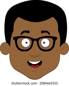 Ilustración vectorial de la cara de un hombre africano de caricatura con lentes de nerd