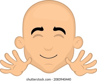 Vector illustration of the face of a cartoon bald man waving with his hands