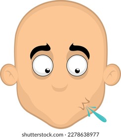 vector illustration face of a cartoon bald man spitting