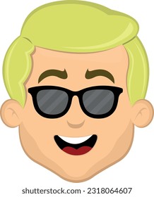 vector illustration face of a cartoon blond man with sunglasses and a cheerful expression