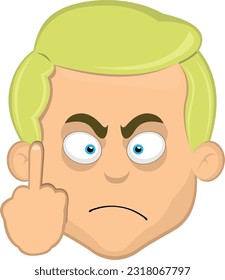 vector illustration face of cartoon blond man and blue eyes making a fuck you gesture with his hand
