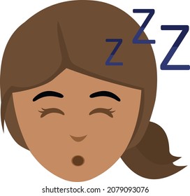 Vector illustration of the face of a cartoon brunette woman sleeping