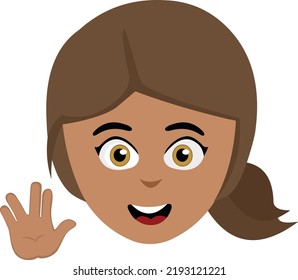 Ilustración vectorial de la cara de una morena de dibujos animados haciendo el clásico saludo vulcano con su mano