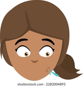 vector illustration face of a cartoon brunette girl spitting