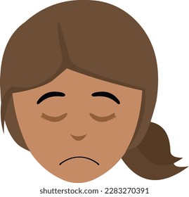 vector illustration face of a cartoon brunette woman with a sad and regretful expression