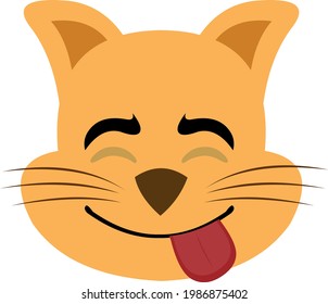 vector illustration of the face of a cartoon cat with a yummy expression how delicious
