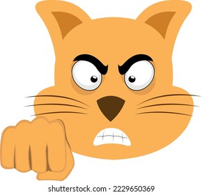 vector illustration of the face of a cartoon cat with an angry expression and giving a fist bump