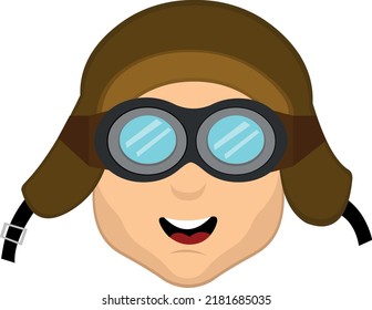 Vector Illustration Of The Face Of A Cartoon Character With Goggles And Aviator Hat