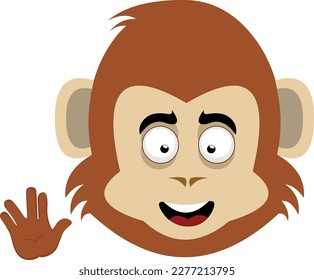 vector illustration face of a cartoon character of a monkey, with a happy expression and doing the classic vulcan salute with his hand