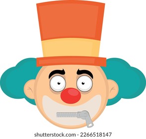 vector illustration face of a cartoon clown with a zipper in his mouth