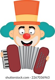 vector illustration face of a cartoon clown playing an accordion musical instrument