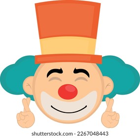 ilustración vectorial de un payaso de dibujos animados cruzando los dedos de las manos pidiendo un deseo o buena suerte