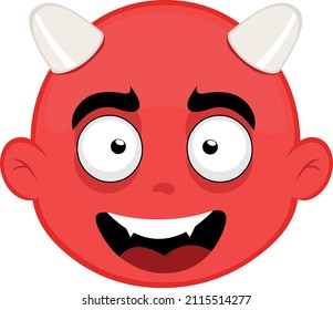 Vector illustration of the face of a cartoon devil with a happy expression