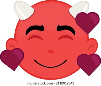 Vector illustration of the face of a cartoon devil surrounded by hearts, in concept of love and valentine