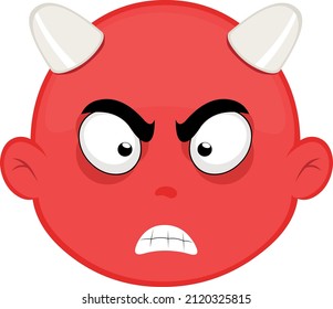 Vector illustration of the face of a cartoon devil with an angry expression