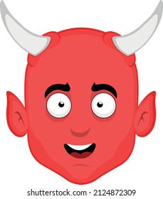 Vector illustration of the face of a cartoon devil with a happy expression
