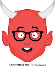 Vector illustration of the face of a cartoon devil with spectacles