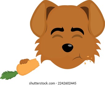 vector illustration of the face cartoon dog eating a carrot