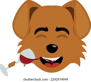 vector illustration of the face of a cartoon dog drinking a glass of wine