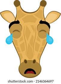 Vector illustration of the face of a cartoon giraffe with a sad expression, crying with tears in her eyes