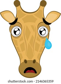 Vector illustration of the face of a cartoon giraffe with a sad expression, crying and a tear falling from her eye