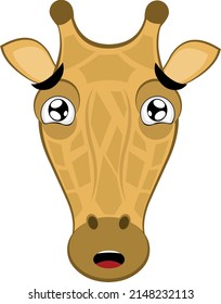 Vector illustration of the face of a cartoon giraffe with a sad and scare expression