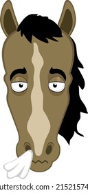 Vector illustration of the face of a cartoon horse with a cold and a handkerchief on his nose